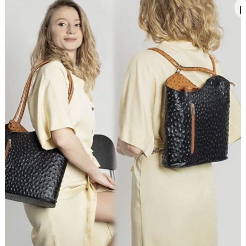 Genuine handbag made in italy Ostrich Pattern Tote Shoulder Bag *